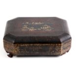 A MEIJI PERIOD JAPANESE LACQUERED FITTED GAMES BOX OF OCTAGONAL SHAPE with lift of lid revealing