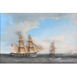 JENS THIELSEN LOCHER DANISH 1825 - 1869 OIL ON CANVAS an English Brig of Elsinore 51.5cm high 78cm -