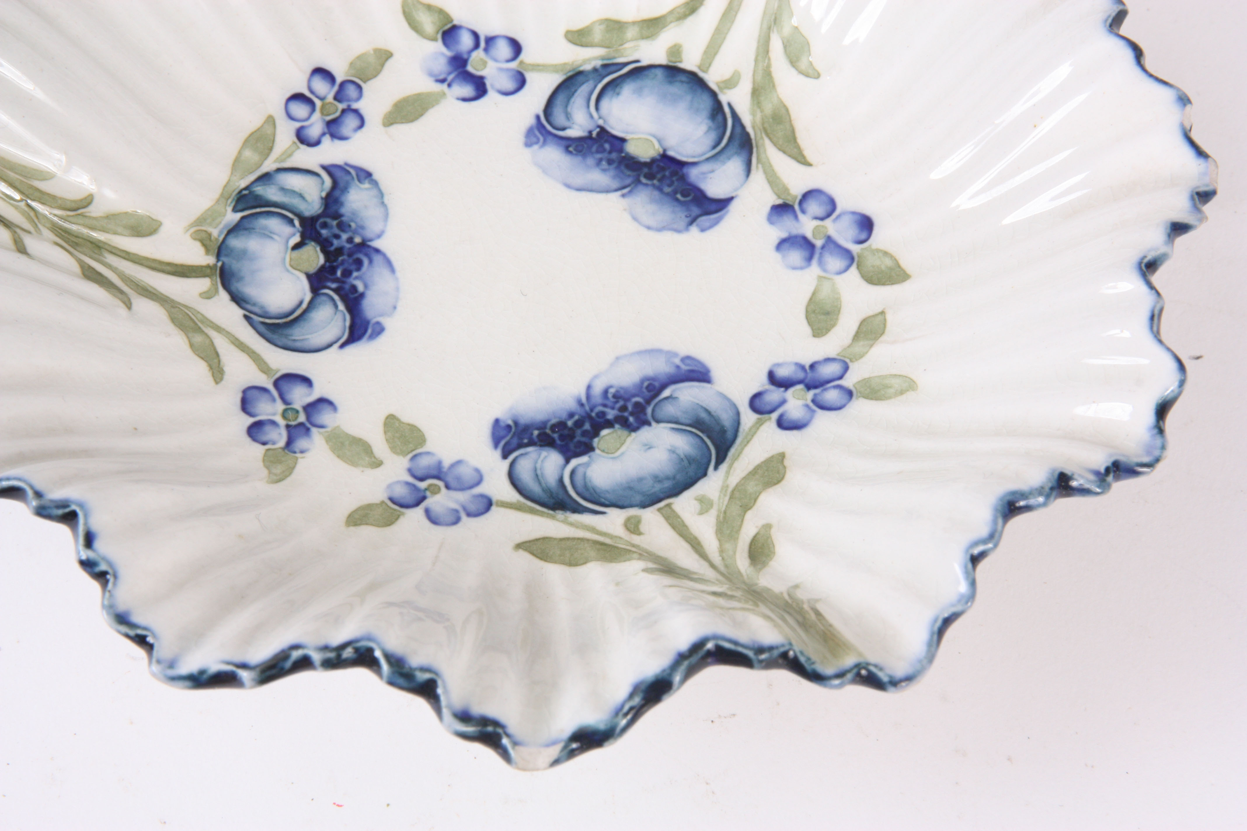 A MOORCROFT MACINTYRE DISH of ribbed shaped design, tubeline decorated with blue  Poppy's - - Image 2 of 3