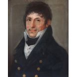 AN EARLY 19th CENTURY PASTEL DRAWING Portrait of a Naval officer in uniform on grey ground 45.5cm