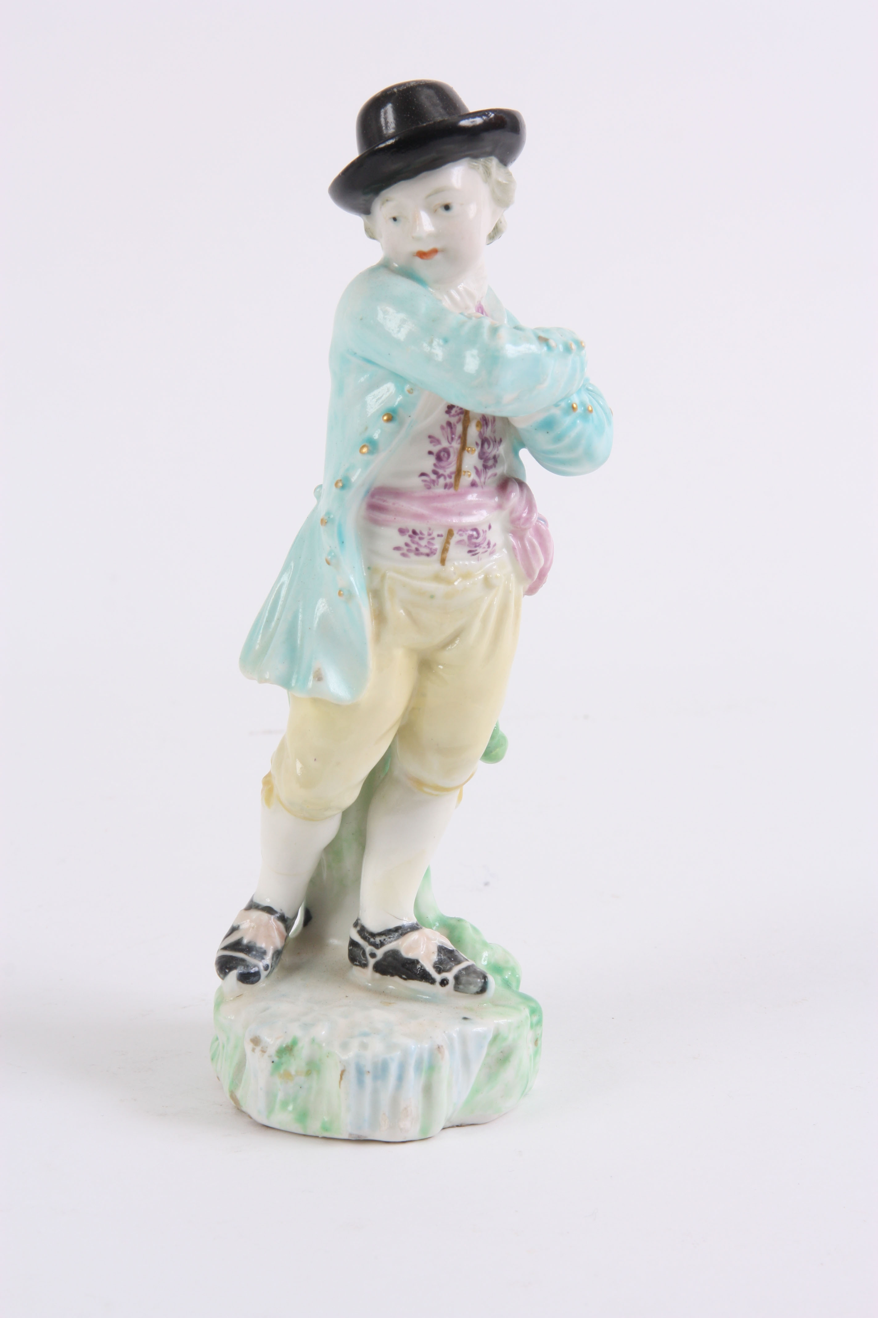 AN 18TH/EARLY 19TH CENTURY PRATT TYPE HOLLOW BASE POLYCHROME SHEPHERDESS FIGURE 26cm high and a - Image 6 of 13