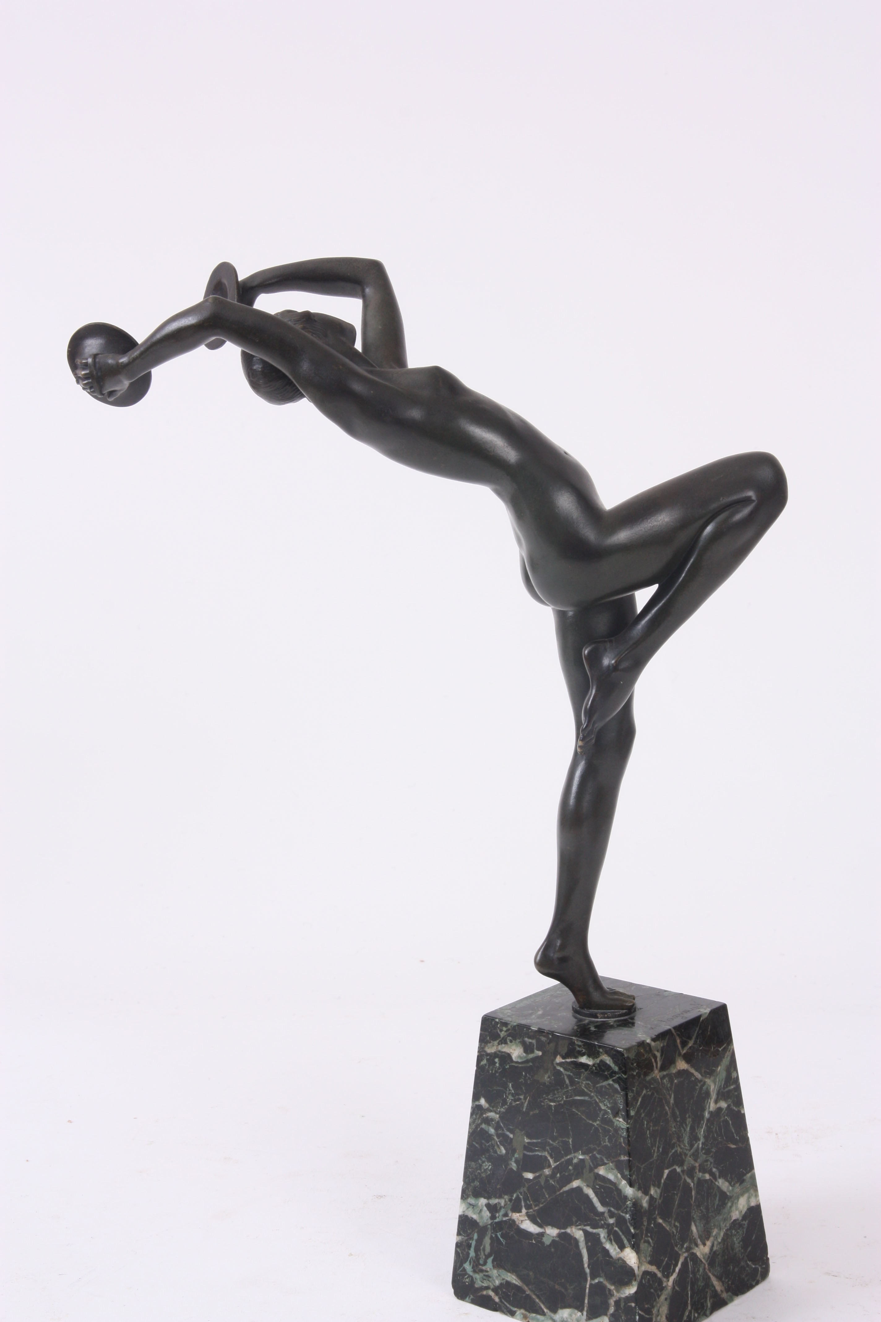 PIERRE LE FAGUAYS 1892 - 1962. A FRENCH ART DECO PATINATED BRONZE SCULPTURE formed as nude dancer - Image 9 of 9