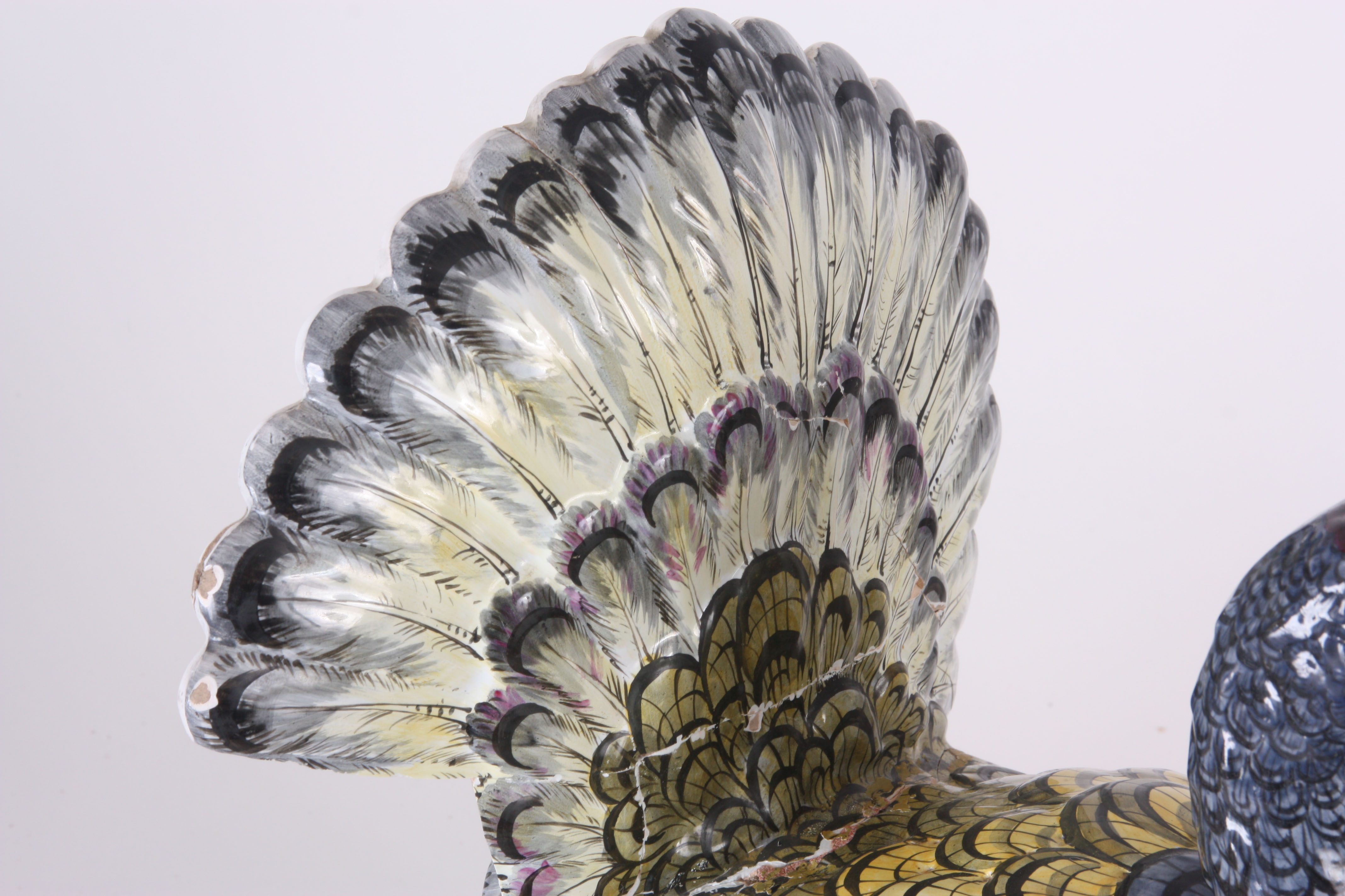 AN ANTIQUE FAIENCE POTTERY TIN-GLAZED EARTHENWARE MODEL OF A TURKEY with brightly coloured - Image 3 of 11