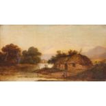 JOHN FLEMING 1792-1845  OIL ON CANVAS country river scene with cottage and people in the