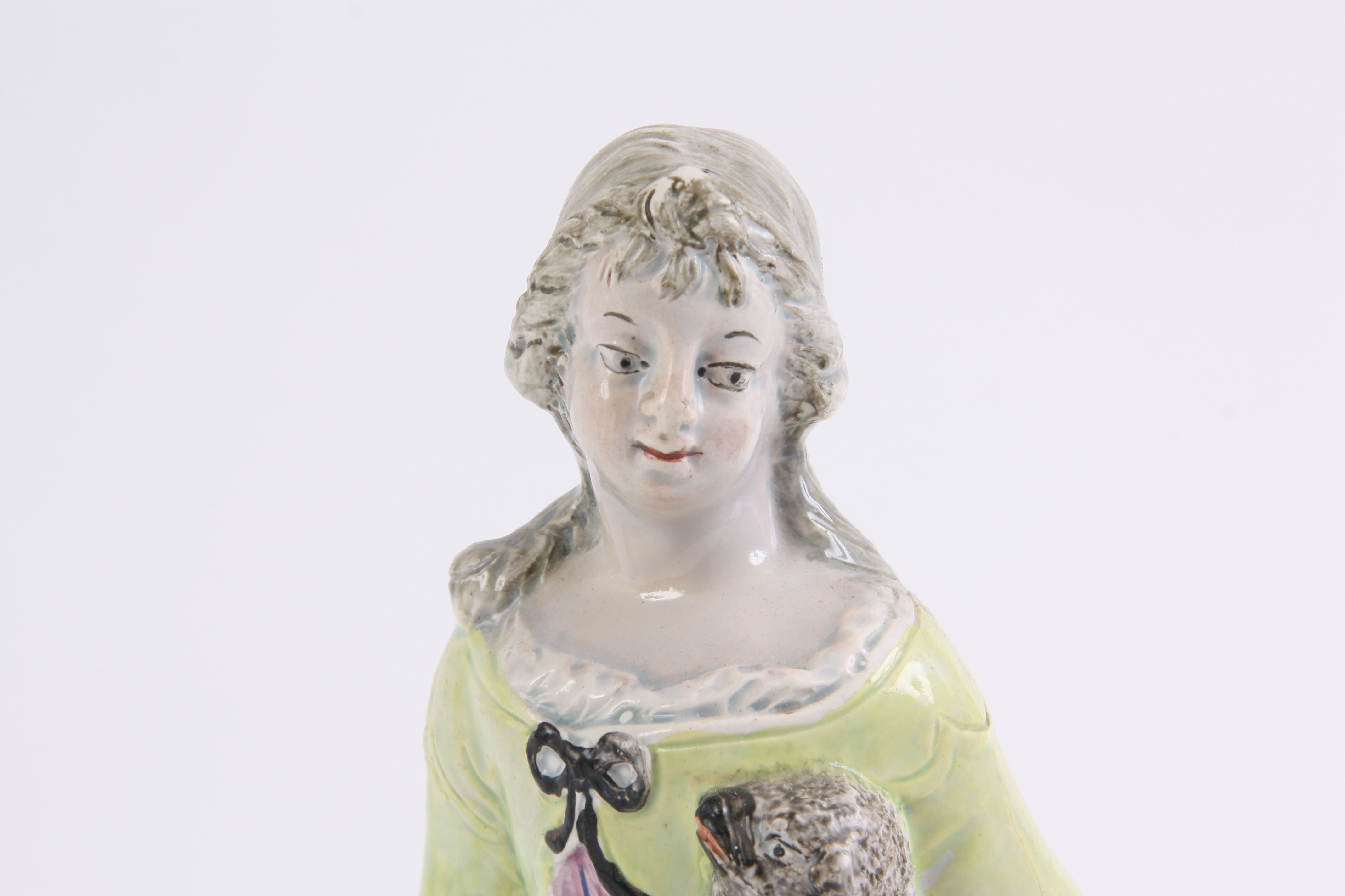 AN 18TH/EARLY 19TH CENTURY PRATT TYPE HOLLOW BASE POLYCHROME SHEPHERDESS FIGURE 26cm high and a - Image 2 of 13