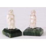 TWO LATE 19TH CENTURY CARVED IVORY AND JADE FIGURES OF CHINESE HOTEI mounted on rectangular