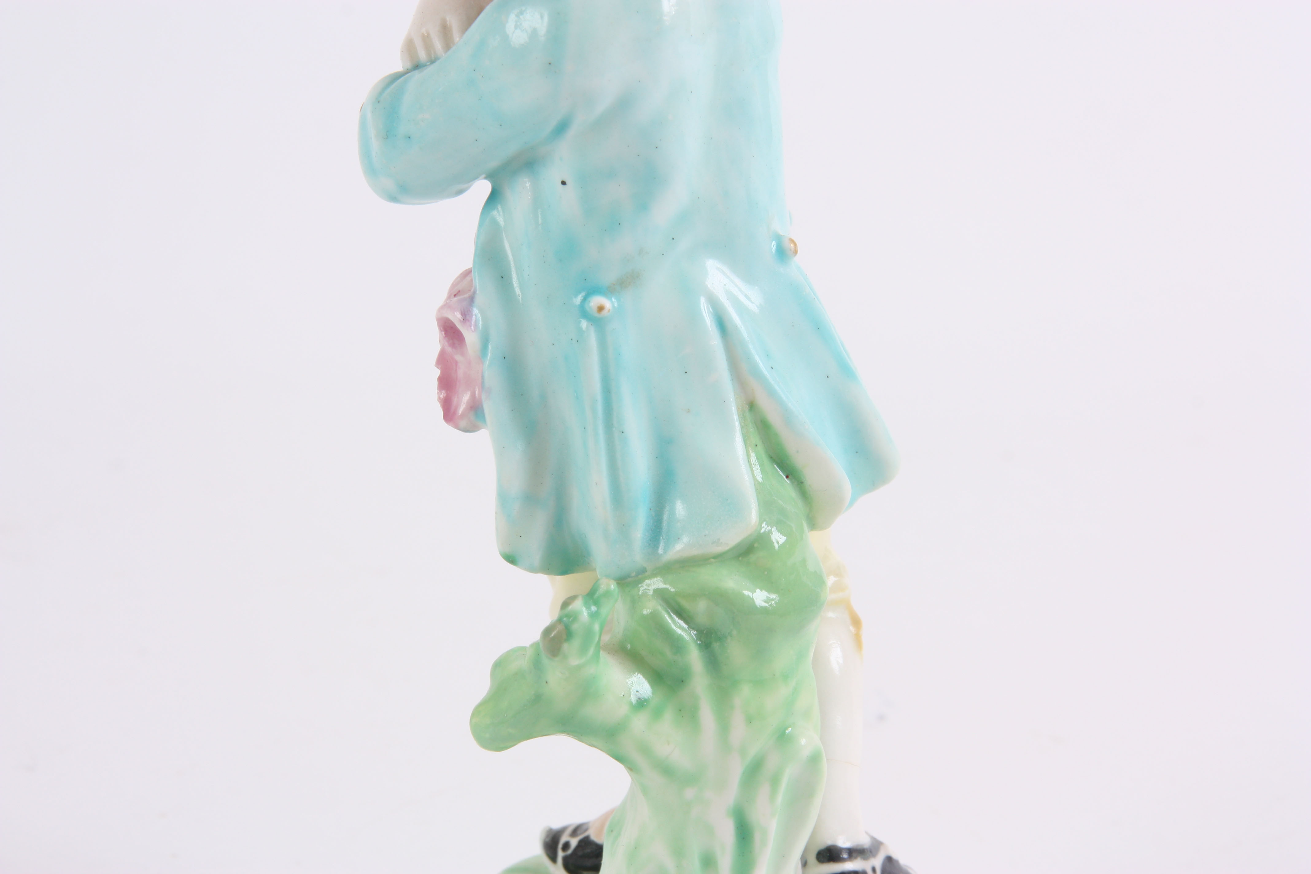 AN 18TH/EARLY 19TH CENTURY PRATT TYPE HOLLOW BASE POLYCHROME SHEPHERDESS FIGURE 26cm high and a - Image 12 of 13