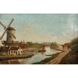 F RICHARDSON. OIL ON CANVAS. Dutch river scene 26cm high 40cm wide - signed and dated 1903 in