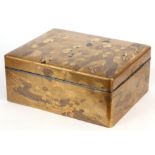 A LARGE JAPANESE MEIJI PERIOD GOLD LACQUERED BOX with relief work foliage and river scene decoration