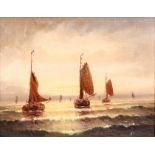 H SANDERS. OIL ON CANVAS. Seascape with sailing boats 29.5cm high 39cm wide - signed in gilt frame