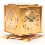 A MODERN FRENCH GILT BRASS CLOCK HYGROMETER BAROMETER AND THERMOMETER with quartz movement on square