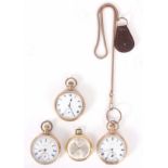 A SELECTION OF FOUR OPEN FACED POCKET WATCHES in gold plated cases