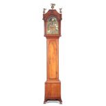 A GEORGE III MAHOGANY CASED QUARTER CHIMING LONGCASE CLOCK the hood having pagoda top above glazed