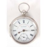 J C GRAVES AN ENGLISH RAILWAY OPEN FACED POCKET WATCH in a silver case
