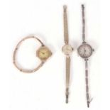 A SELECTION OF THREE VINTAGE LADY’S WRIST WATCHES one silver cased, one 9ct gold cased, one gold