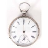 AN OPEN FACED POCKET WATCH in a silver case