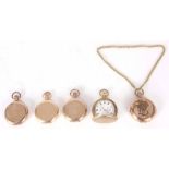 A SELECTION OF FIVE FULL HUNTER POCKET WATCHES in gold plated cases