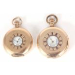 TWO HALF HUNTER POCKET WATCHES in gold plated cases