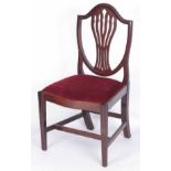 A GEORGE III SHERATON DESIGN MAHOGANY SIDE CHAIR with moulded shield-shaped back and vase-shaped