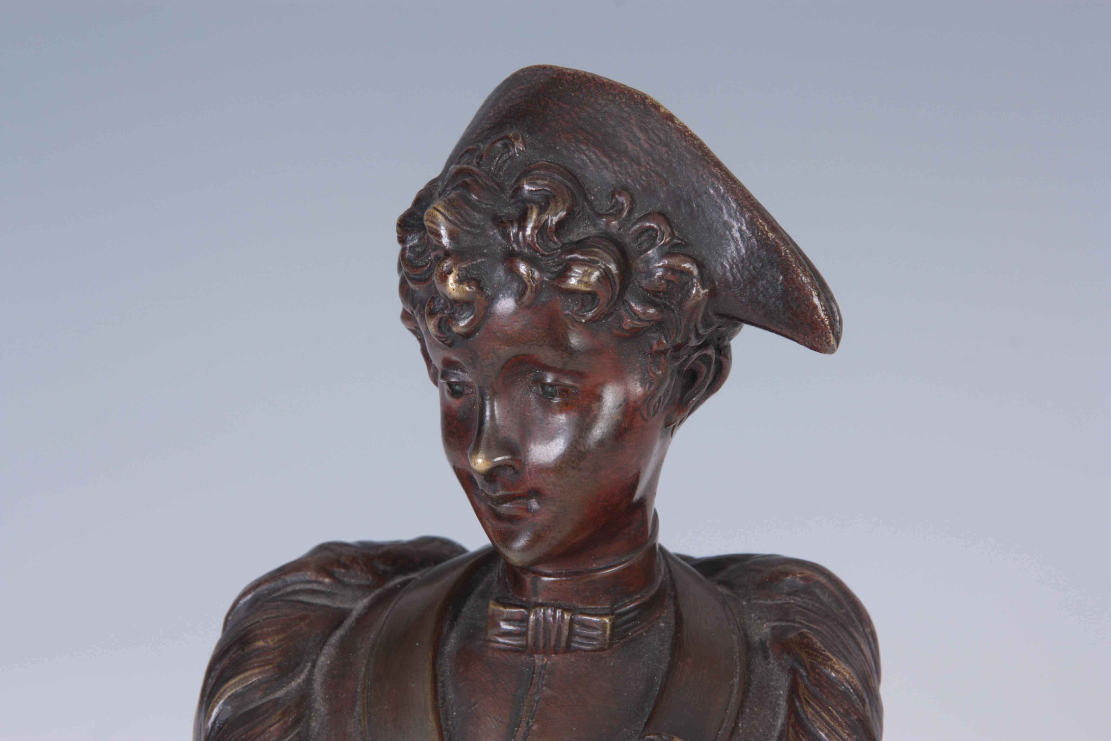 S. KINSBURGERA. LATE 19th CENTURY FRENCH PATINATED BRONZE BUST modelled as a boy on socle with - Image 2 of 5