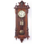 A LATE 19th CENTURY GERMAN DOUBLE WEIGHTED WALNUT VIENNA STYLE WALL CLOCK the case with turned