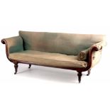 A GOOD REGENCY BRASS INLAID ROSEWOOD SETTEE with scrolled shaped sides and inlaid front rail,