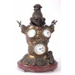 A LATE 19th CENTURY FRENCH BRONZE INDUSTRIAL HERALDIC CLOCK/BAROMETER formed as a suit of armour