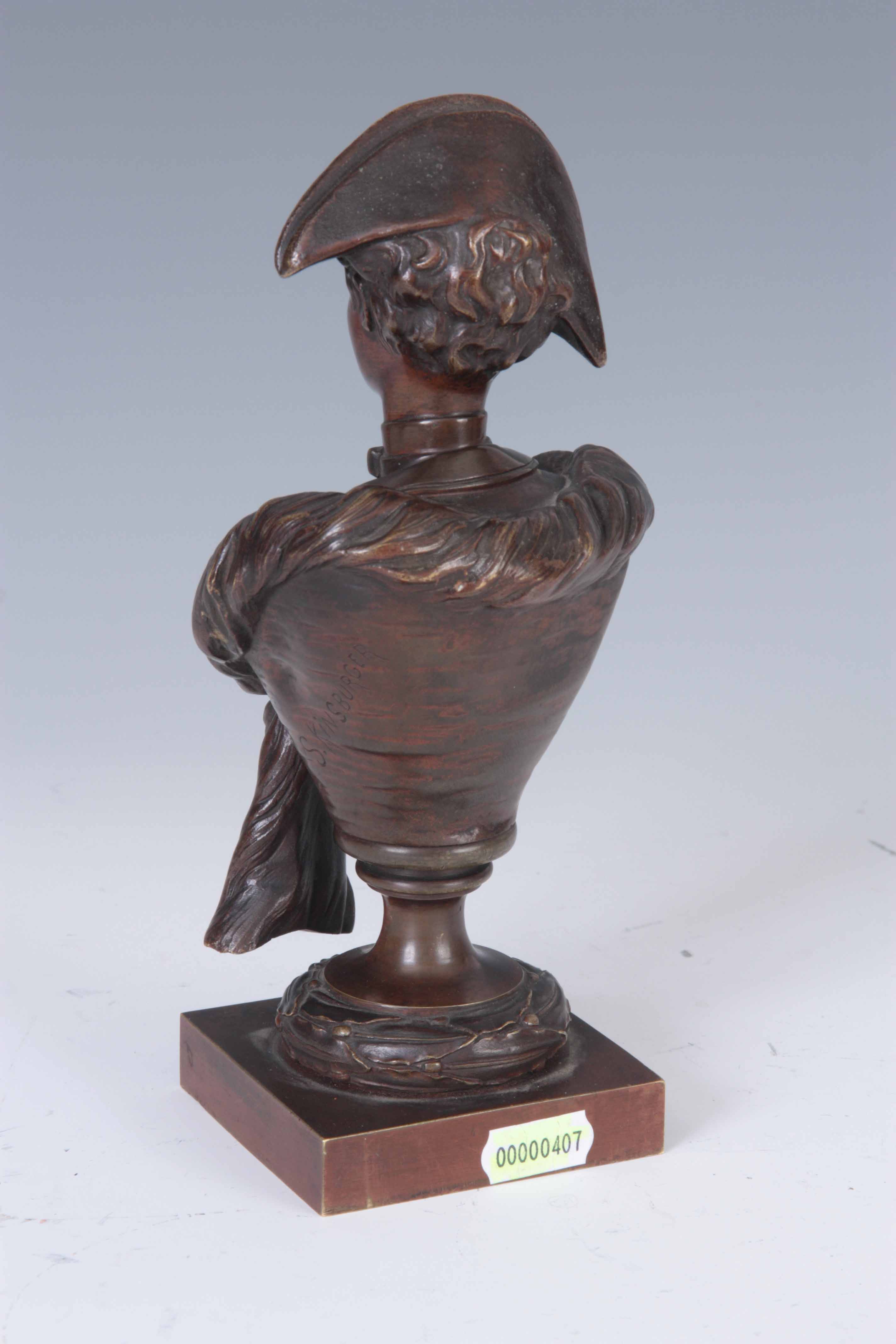 S. KINSBURGERA. LATE 19th CENTURY FRENCH PATINATED BRONZE BUST modelled as a boy on socle with - Image 5 of 5
