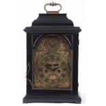 JOHN MAGSON IN ESSEX STREET. AN EARLY 18th CENTURY ENGLISH EBONISED BRACKET CLOCK the case having