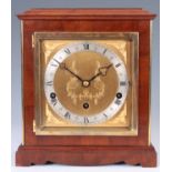 A MID 20th CENTURY WALNUT CASED ELLIOTT QUARTER CHIMING MANTEL CLOCK the square case with moulded