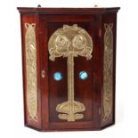 A GOOD SMALL ART NOUVEAU STAINED PINE HANGING CORNER CUPBOARD IN THE STYLE OF RENE MACKINTOSH with