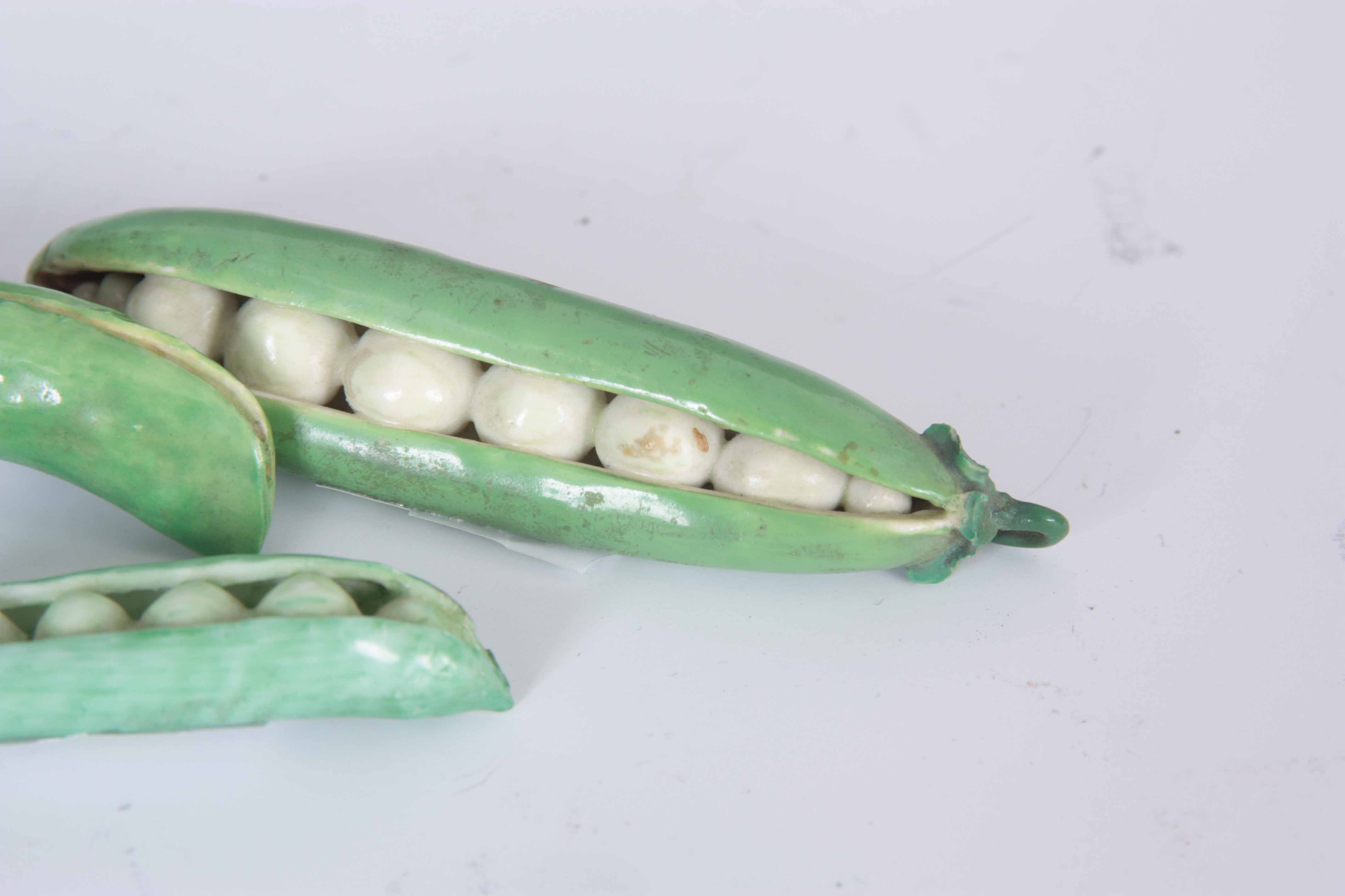 THREE 18TH CENTURY CHELSEA PORCELAIN PEA PODS circa 1755 one closed and two open pods 6cm to 9cm - Image 6 of 6