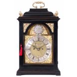 ROBERT HENRYS, LONDON. A GEORGE I EBONISED BRACKET CLOCK the case with inverted bell top