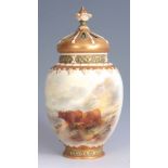 A FINE ROYAL WORCESTER POT POURRI VASE AND COVER BY JOHN STINTON finely painted with a continuous