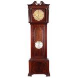 A GIANT SIZE GEORGE III BREAKFRONT FLAMED MAHOGANY AND INLAID  LONGCASE CLOCK with swan neck