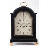 FRENCH, ROYAL EXCHANGE, LONDON. A GEORGE III EBONISED ENGLISH BRACKET CLOCK with arched case