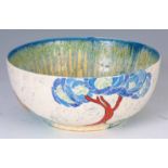 A CLARICE CLIFF PATINA BLUE TREE PATTERN BOWL circa 1930, decorated with blue firs, bearing