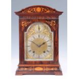 LENZKIRCH. A LATE 19th CENTURY GERMAN ROSEWOOD INLAID BRACKET CLOCK with shaped pediment above