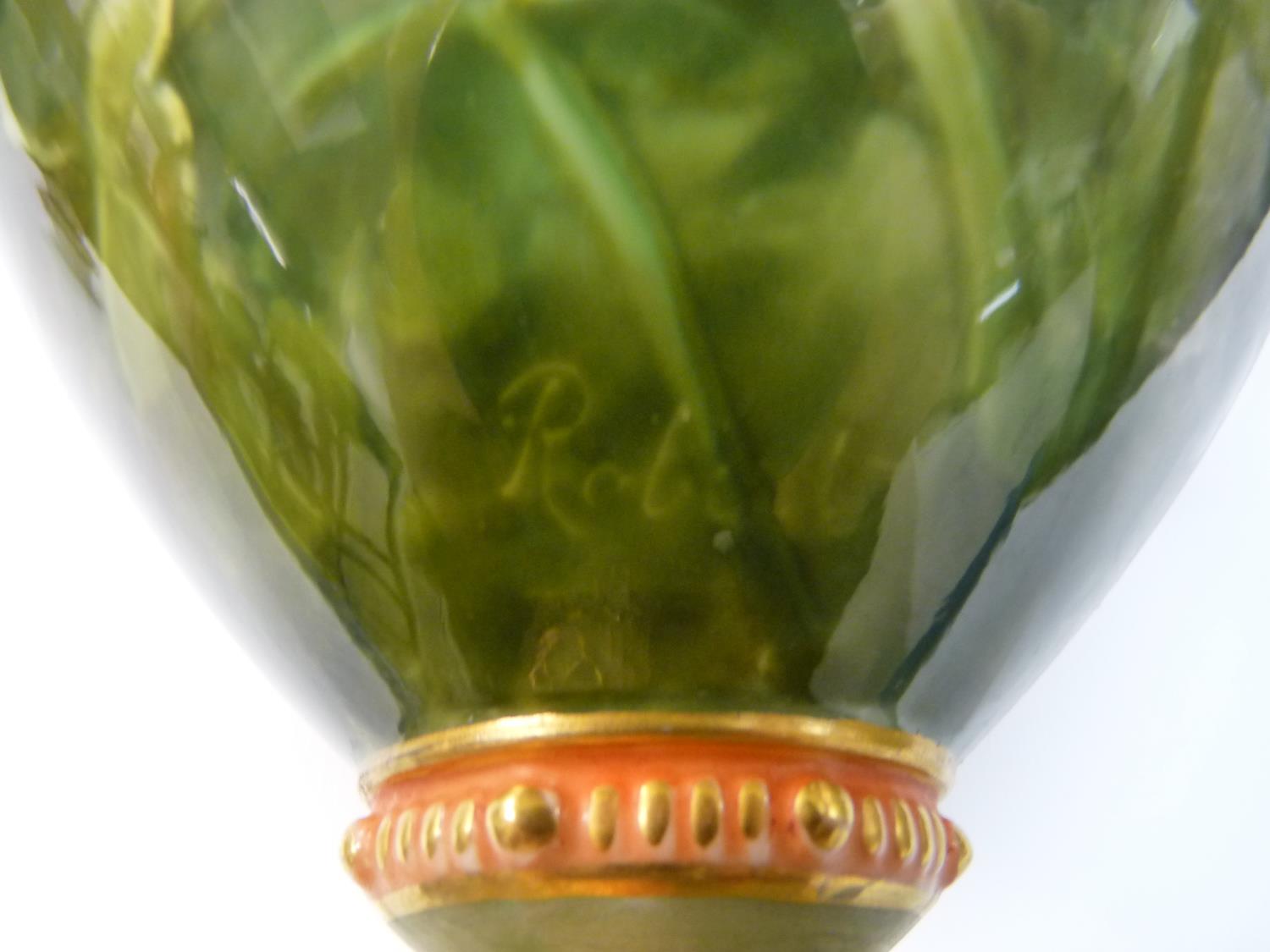 Large Royal Worcester two handled Geranium decorated vase by Frank Roberts with gilded mask handles, - Image 3 of 4