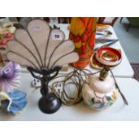 Reproduction Art Deco NUde with Fan Light and a Maling floral decorated lamp base