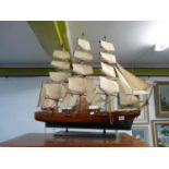 Hand Built model of the USS Constitution on wooden base, 77cm in Length