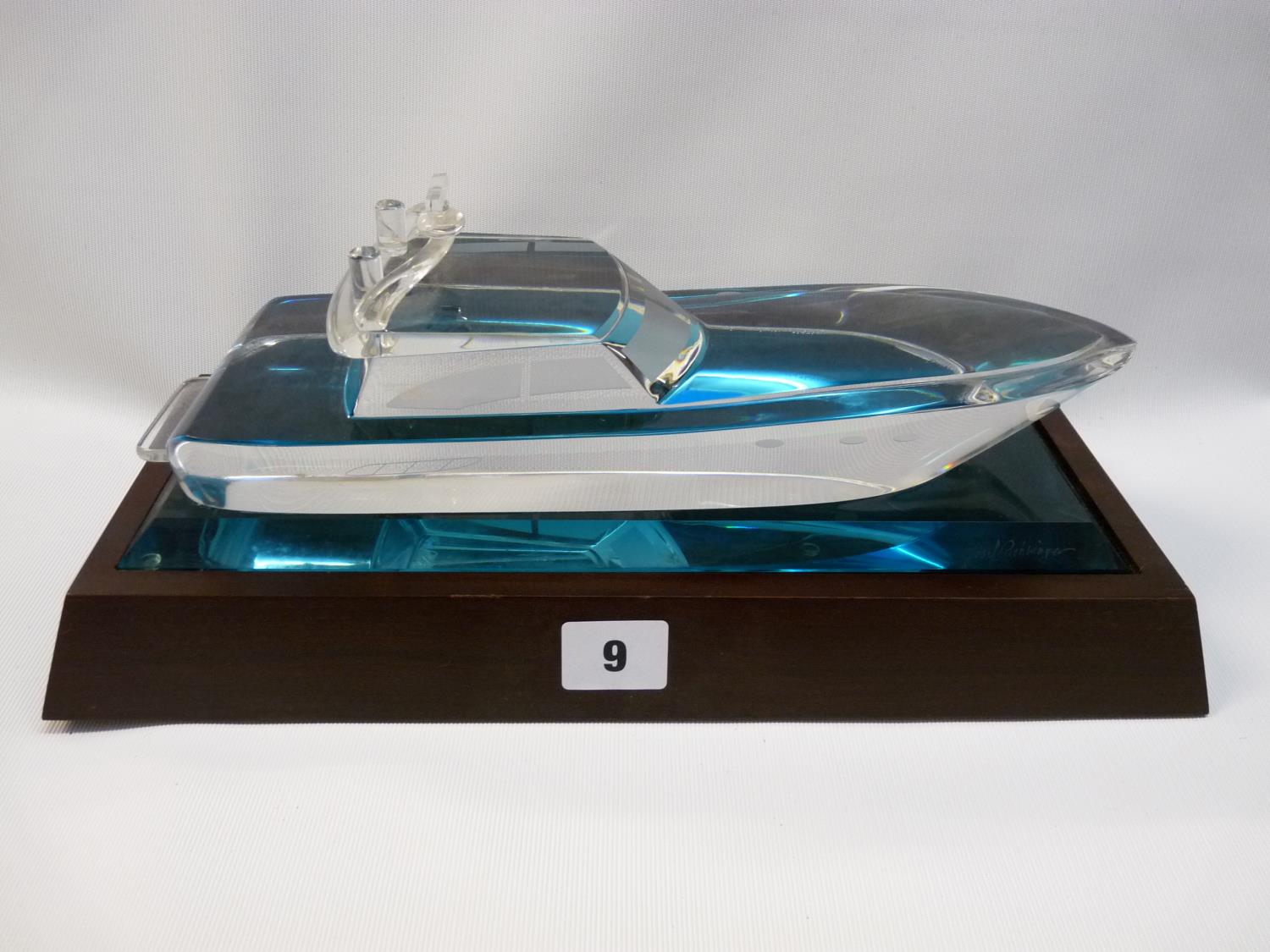 Sculpture of a Speed boat engraved Josef Puehringer of Crystal Cave, Presented to John Major