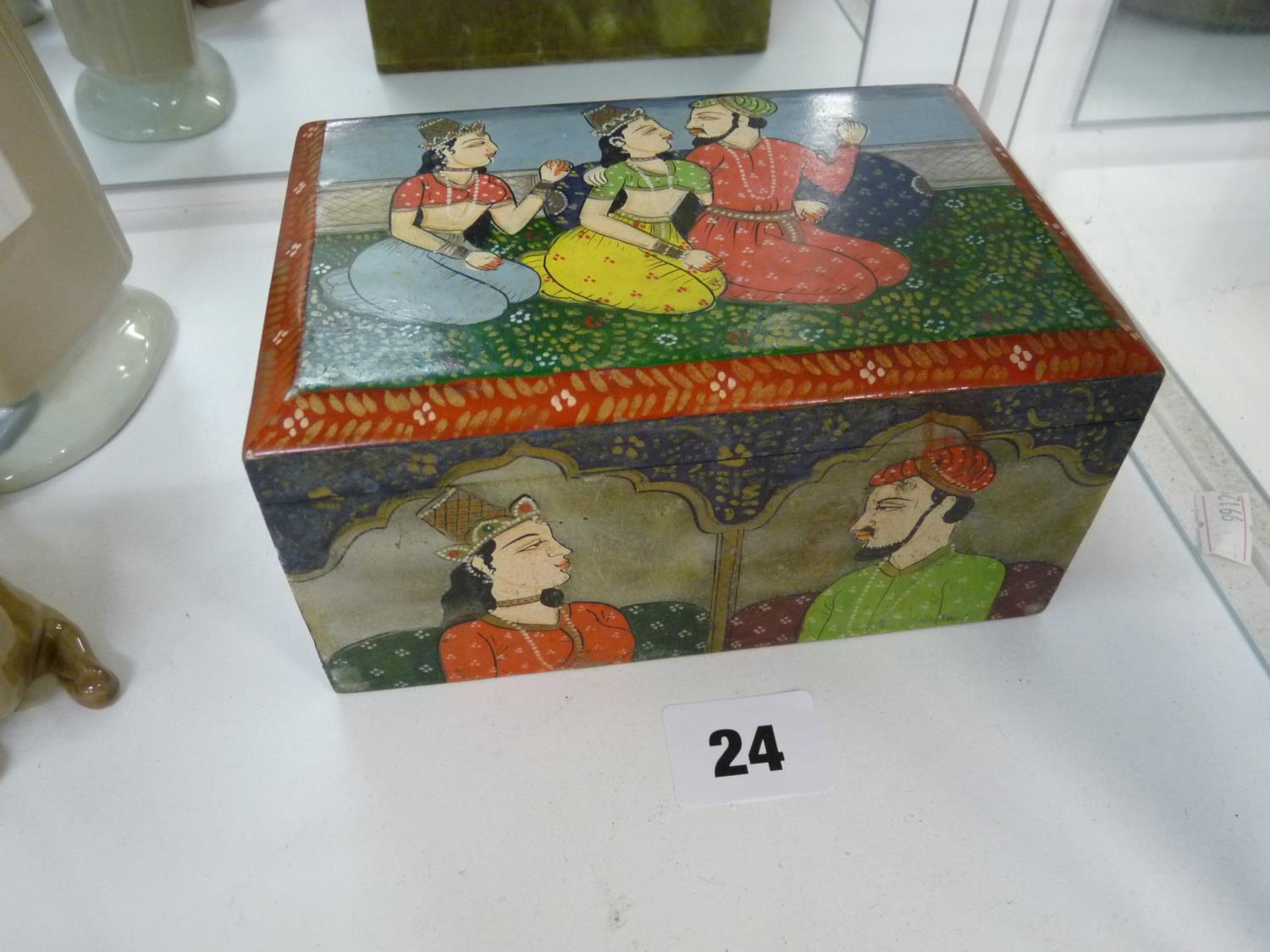 Interesting Persian Hand painted hinged box with figural decoration, 15 cm in length