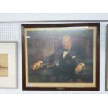 Oak framed Print of Sir Winston Churchill after a Painting by A Pan in Oak frame with presentation