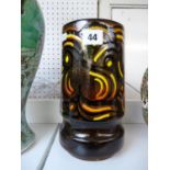 Poole Aegean Mottled brown vase with yellow and orange Club decoration, marked 84 to base, 23cm in