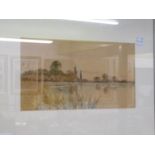 F G Fraser, framed and mounted watercolour of a view over the river Ouse, 36cm x 20cm