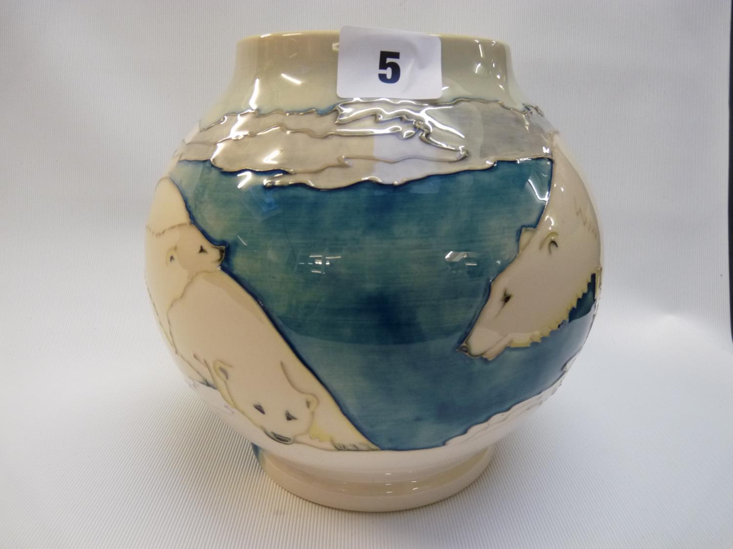 Moorcroft Trial Polar Bear Spherical vase of white ground, bought from the Moorcroft Collectors Club