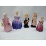 5 Royal Doulton figurines to include Marie HN1370, Tinker Bell HN 1677, Bridesmaid M30, Little