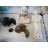 2 Studio pottery Mother and child groups and 3 other figures