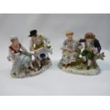 Pair of Good Quality early 20thC Sitzendorf figural groups of Sheep farming scenes, underglaze marks